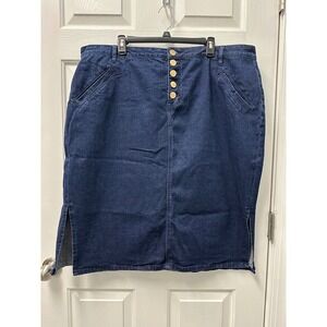 Eloquii Elements Womens Plus Size 22 Dark Wash Denim Button Fly Pencil Skirt